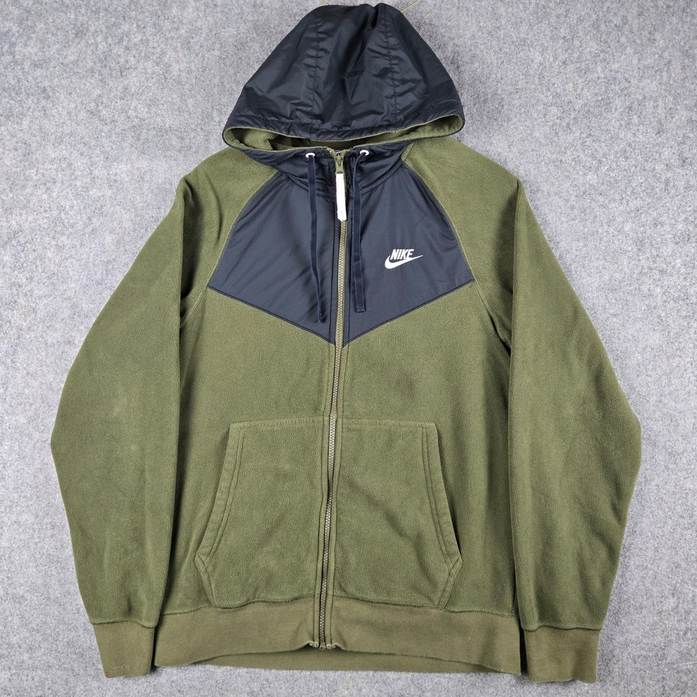 Nike Fleece Hoodie Mens Small Green Full Zip Jacket Tech Streetwear